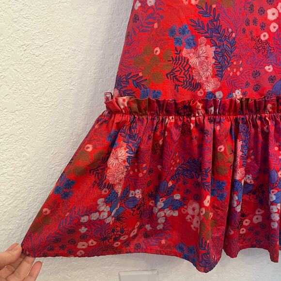 Tyler Boe Sammy Dress Large Red Wild Flowers Puff Sleeve Tiered Cottage Modest - Picture 5 of 14